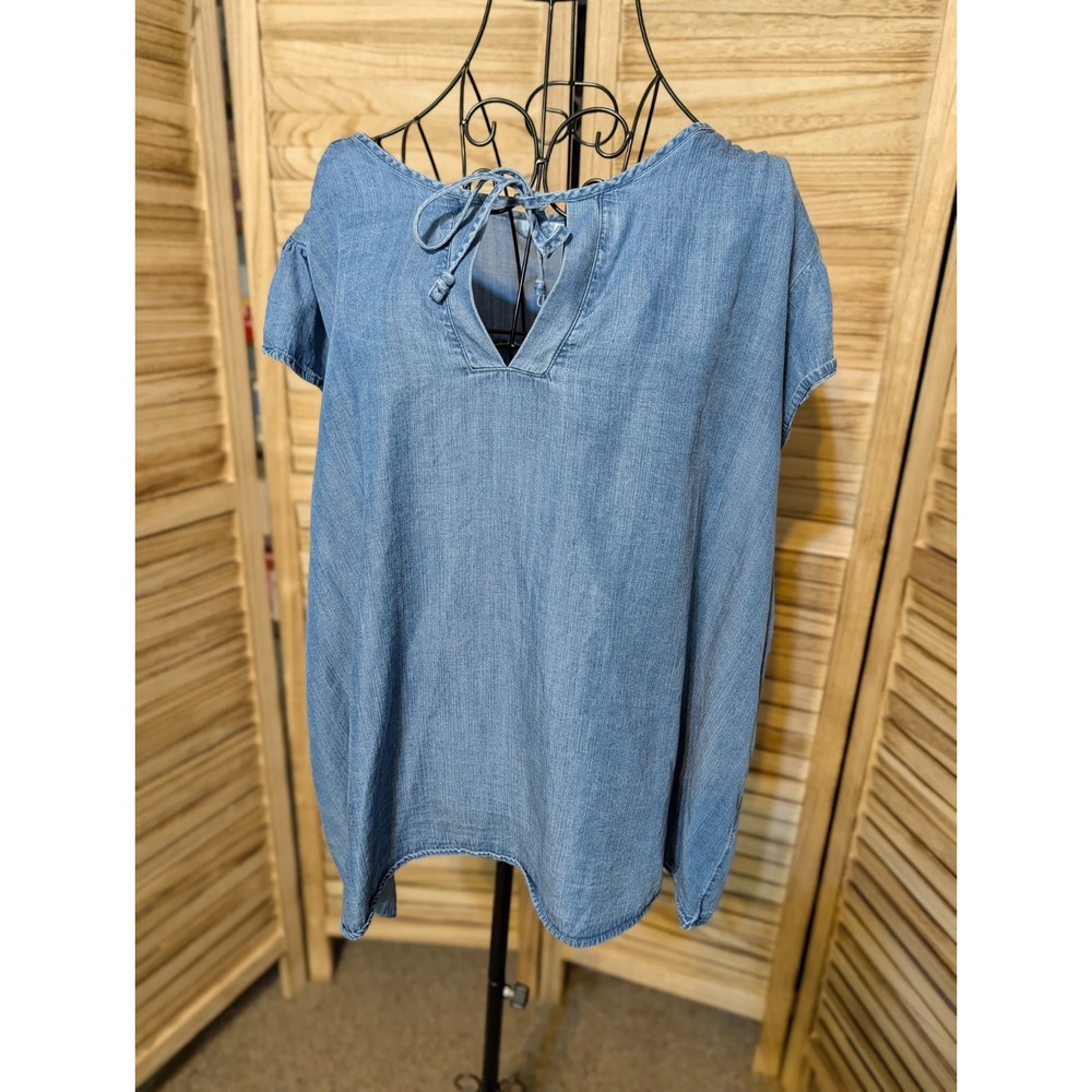 Time And Tru Womens Size XXXL Ruffle Tank Shirt Chambray